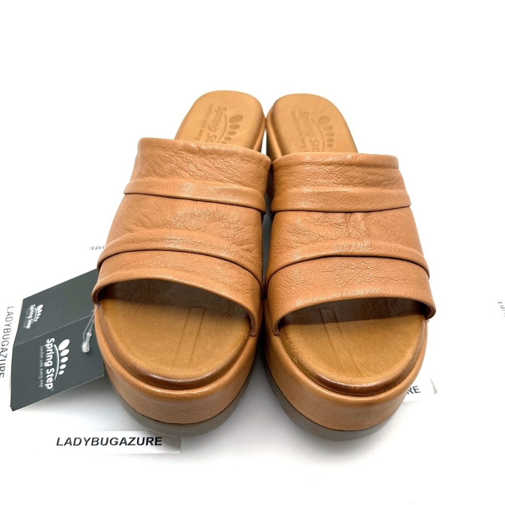 NIB Spring Step Allerton Wedge Sandal - Soft Leather Color: Camel Size: 37/6.5-7